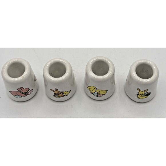 Vintage Lefton Easter Bunny & Chicks Thimble Style Candle Holders Set of 4 - Picture 5 of 16